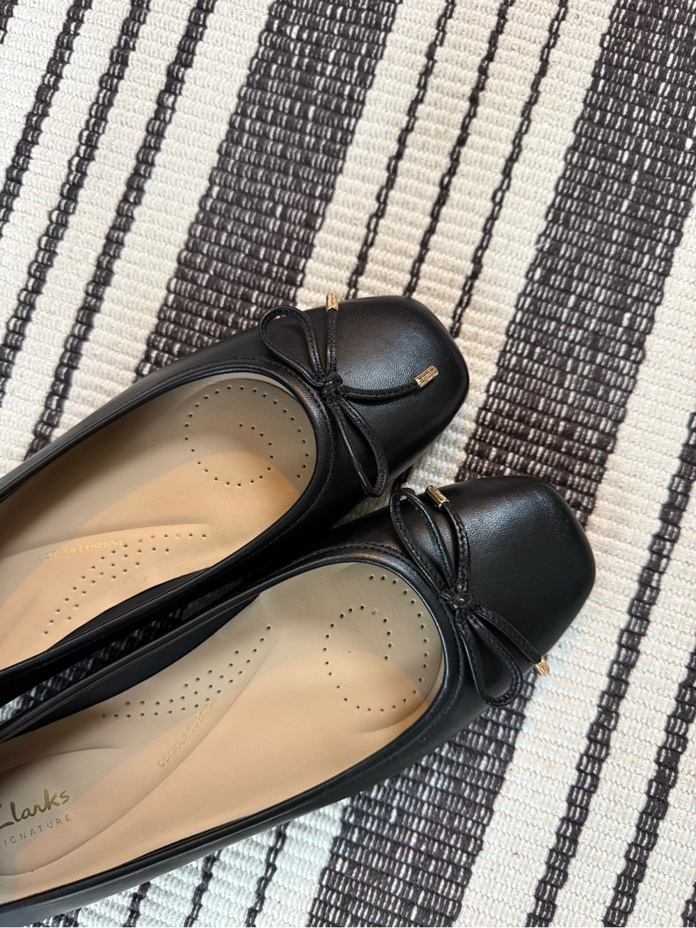 Clarks Black Leather Bow Ballet Flats